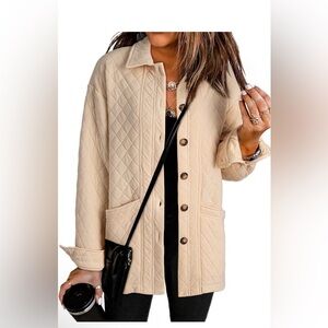 🆕Casual Quilted for Women Button Down Collared Long Sleeve Jackets with Pockets